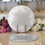 - Supla2li-8445-Gorsel1 - Realhomes Realhomes Gri Zeminli Beyaz Yaprak Desenli Dijital Baskılı Modern 2'li Yuvarlak Servis Altlığı - Supla Realhomes