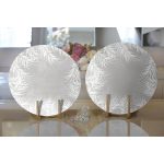 - Supla2li-8445-Gorsel2 - Realhomes Realhomes Gri Zeminli Beyaz Yaprak Desenli Dijital Baskılı Modern 2'li Yuvarlak Servis Altlığı - Supla Realhomes