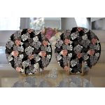 - Supla2li-8451-Gorsel2 - Realhomes Realhomes Siyah Zeminli Renkli Yaprak Desenli Dijital Baskılı Modern 2'li Yuvarlak Servis Altlığı - Supla Realhomes