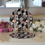 - Supla2li-8451-Gorsel3 - Realhomes Realhomes Siyah Zeminli Renkli Yaprak Desenli Dijital Baskılı Modern 2'li Yuvarlak Servis Altlığı - Supla Realhomes