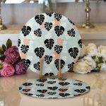 Realhomes Renkli Zeminli Siyah Yaprak Desneli Dijital Baskılı Modern 2'li Yuvarlak Servis Altlığı - Supla Realhomes