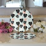 Realhomes Renkli Zeminli Siyah Yaprak Desneli Dijital Baskılı Modern 2'li Yuvarlak Servis Altlığı - Supla Realhomes