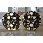 - Supla2li-8453-Gorsel2 - Realhomes Realhomes Siyah Zemin Üzerinde Gold Detaylı Yaprak Desenli Modern 2'li Yuvarlak Servis Altlığı - Supla Realhomes