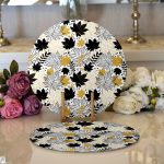 - Supla2li-8454-Gorsel1 - Realhomes  Realhomes Beyaz Zemin Üzerinde Gold Detaylı Sonbahar Yaprak Desenli 2'li Yuvarlak Servis Altlığı - Supla Realhomes