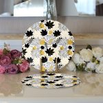 - Supla2li-8454-Gorsel3 - Realhomes  Realhomes Beyaz Zemin Üzerinde Gold Detaylı Sonbahar Yaprak Desenli 2'li Yuvarlak Servis Altlığı - Supla Realhomes