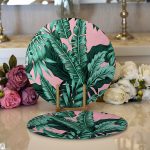 Realhomes Pastel Zeminli Yeşil Yaprak Desenli Dijital Baskılı Modern 2'li Yuvarlak Servis Altlığı - Supla Realhomes