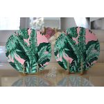 Realhomes Pastel Zeminli Yeşil Yaprak Desenli Dijital Baskılı Modern 2'li Yuvarlak Servis Altlığı - Supla Realhomes