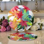 Realhomes Beyaz Zeminli Renkli Yaprak Desenli Dijital Baskılı Modern 2'li Yuvarlak Servis Altlığı - Supla Realhomes