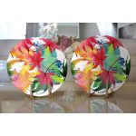 Realhomes Beyaz Zeminli Renkli Yaprak Desenli Dijital Baskılı Modern 2'li Yuvarlak Servis Altlığı - Supla Realhomes