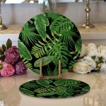 - Supla2li-8475-Gorsel1 - Realhomes Realhomes Siyah Zemin Üzerinde Yeşil Yaprak Desenli 2'li Yuvarlak Servis Altlığı - Supla Realhomes