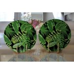 - Supla2li-8475-Gorsel2 - Realhomes Realhomes Siyah Zemin Üzerinde Yeşil Yaprak Desenli 2'li Yuvarlak Servis Altlığı - Supla Realhomes