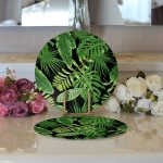 - Supla2li-8475-Gorsel3 - Realhomes Realhomes Siyah Zemin Üzerinde Yeşil Yaprak Desenli 2'li Yuvarlak Servis Altlığı - Supla Realhomes