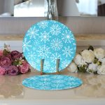 - Supla2li-8476-Gorsel3 - Realhomes Realhomes Mavi Zeminli Beyaz Kartanesi Desenli Dijital Baskılı Modern 2'li Yuvarlak Servis Altlığı - Supla Realhomes