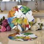 - Supla2li-8478-Gorsel1 - Realhomes Realhomes Beyaz Zeminli Sonbahar Yaprak Desenli Dijital Baskılı Modern 2'li Yuvarlak Servis Altlığı - Supla Realhomes