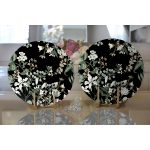 Realhomes Siyah Zeminli Beyaz Çiçek Desenli Dijital Baskılı Modern 2'li Yuvarlak Servis Altlığı - Supla Realhomes