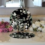 Realhomes Siyah Zeminli Beyaz Çiçek Desenli Dijital Baskılı Modern 2'li Yuvarlak Servis Altlığı - Supla Realhomes