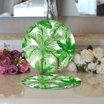 Realhomes Beyaz Zemin Üzerinde Yeşil Yaprak Desenli 2'li Yuvarlak Servis Altlığı - Supla Realhomes