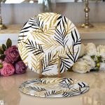 Realhomes Beyaz Zemin Üzerinde Gold Detaylı Yaprak Desenli Modern 2'li Yuvarlak Servis Altlığı - Supla Realhomes