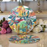 - Supla2li-8492-Gorsel1 - Realhomes Realhomes Beyaz Zeminli Renkli Yaprak Desenli Dijital Baskılı Modern 2'li Yuvarlak Servis Altlığı - Supla Realhomes