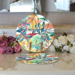 - Supla2li-8492-Gorsel3 - Realhomes Realhomes Beyaz Zeminli Renkli Yaprak Desenli Dijital Baskılı Modern 2'li Yuvarlak Servis Altlığı - Supla Realhomes