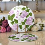 Realhomes Beyaz Zemin Üzerinde Yeşil Yapraklı Çiçek Desenli Modern 2'li Yuvarlak Servis Altlığı - Supla Realhomes