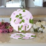 - Supla2li-8494-Gorsel3 - Realhomes  Realhomes Rengarenk Zemin Üzerinde Yeşil Yapraklı Çiçek Desenli Modern 2'li Yuvarlak Servis Altlığı - Supla Realhomes