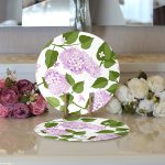 Realhomes Beyaz Zemin Üzerinde Yeşil Yapraklı Çiçek Desenli Modern 2'li Yuvarlak Servis Altlığı - Supla Realhomes