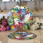 - Supla2li-8498-Gorsel1 - Realhomes  Realhomes Beyaz Zemin Üzerinde Yaprak Desenli Dijital Baskılı Modern 2'li Yuvarlak Servis Altlığı - Supla Realhomes