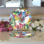 - Supla2li-8498-Gorsel3 - Realhomes  Realhomes Beyaz Zemin Üzerinde Yaprak Desenli Dijital Baskılı Modern 2'li Yuvarlak Servis Altlığı - Supla Realhomes