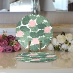 - Supla2li-8499-Gorsel3 - Realhomes Realhomes Beyaz Zemin Üzerinde Yeşil Yaprak Desenli 2'li Yuvarlak Servis Altlığı - Supla Realhomes