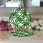 - Supla2li-8502-Gorsel3 - Realhomes  Realhomes Beyaz Zemin Üzerinde Yeşil Yaprak Desenli 2'li Yuvarlak Servis Altlığı - Supla Realhomes