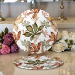 - Supla2li-8505-Gorsel1 - Realhomes Realhomes Beyaz Zeminli Sonbahar Yaprak Desenli Dijital Baskılı Modern 2'li Yuvarlak Servis Altlığı - Supla Realhomes