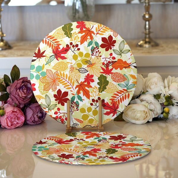 Realhomes Beyaz Zemin Üzerinde Çiçek Desenli Dijital Baskılı Modern 2'li Yuvarlak Servis Altlığı - Supla Realhomes