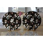 - Supla2li-8510-Gorsel2 - Realhomes Realhomes Siyah Zeminli Beyaz Çiçek Desenli Dijital Baskılı Modern 2'li Yuvarlak Servis Altlığı - Supla Realhomes