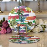 Realhomes Beyaz Zemin Üzerinde Renkli Çizgili Dijital Baskılı Modern 2'li Yuvarlak Servis Altlığı - Supla Realhomes