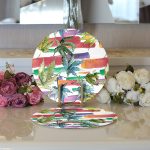 Realhomes Beyaz Zemin Üzerinde Renkli Çizgili Dijital Baskılı Modern 2'li Yuvarlak Servis Altlığı - Supla Realhomes