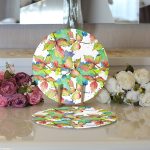 Realhomes Beyaz Zeminli Renkli Yaprak Desenli Dijital Baskılı Modern 2'li Yuvarlak Servis Altlığı - Supla Realhomes