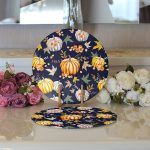 Realhomes Renkli Zeminli Bal Kabağı Desenli Dijital Baskılı Modern 2'li Yuvarlak Servis Altlığı - Supla Realhomes