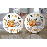 - Supla2li-8543-Gorsel2 - Realhomes  Realhomes Beyaz Zeminli Bal Kabağı Desenli Dijital Baskılı Modern 2'li Yuvarlak Servis Altlığı - Supla Realhomes