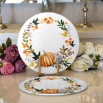 Realhomes Beyaz Zeminli Bal Kabağı Desenli Dijital Baskılı Modern 2'li Yuvarlak Servis Altlığı - Supla Realhomes