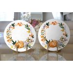 Realhomes Beyaz Zeminli Bal Kabağı Desenli Dijital Baskılı Modern 2'li Yuvarlak Servis Altlığı - Supla Realhomes