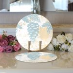 - Supla2li-8547-Gorsel3 - Realhomes Realhomes Renkli Zemin Üzerinde Gold Detaylı Mermer Desenli Modern 2'li Yuvarlak Servis Altlığı - Supla Realhomes