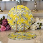 Realhomes Renkli Zeminli Beyaz Yaprak Desenli Dijital Baskılı Modern 2'li Yuvarlak Servis Altlığı - Supla Realhomes