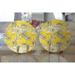 Realhomes Renkli Zeminli Beyaz Yaprak Desenli Dijital Baskılı Modern 2'li Yuvarlak Servis Altlığı - Supla Realhomes