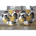 Realhomes Beyaz Zemin Üzerinde Gold Detaylı Siyah Yaprak Desenli 2'li Yuvarlak Servis Altlığı - Supla Realhomes