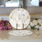 Realhomes Renkli Zemin Üzerinde Yaprak Desenli Dijital Baskılı Modern 2'li Yuvarlak Servis Altlığı - Supla Realhomes