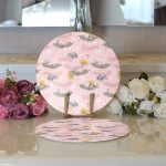 - Supla2li-8557-Gorsel3 - Realhomes Realhomes Renkli Zemin Üzerinde Kartane Desenli Yaprak Motifli 2'li Yuvarlak Servis Altlığı - Supla Realhomes