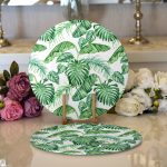 - Supla2li-8563-Gorsel1 - Realhomes  Realhomes Beyaz Zemin Üzerinde Yeşil Yaprak Desenli 2'li Yuvarlak Servis Altlığı - Supla Realhomes