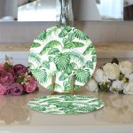 - Supla2li-8563-Gorsel3 - Realhomes  Realhomes Beyaz Zemin Üzerinde Yeşil Yaprak Desenli 2'li Yuvarlak Servis Altlığı - Supla Realhomes