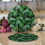 - Supla2li-8565-Gorsel1 - Realhomes Realhomes Siyah Zemin Üzerinde Yeşil Yaprak Desenli 2'li Yuvarlak Servis Altlığı - Supla Realhomes